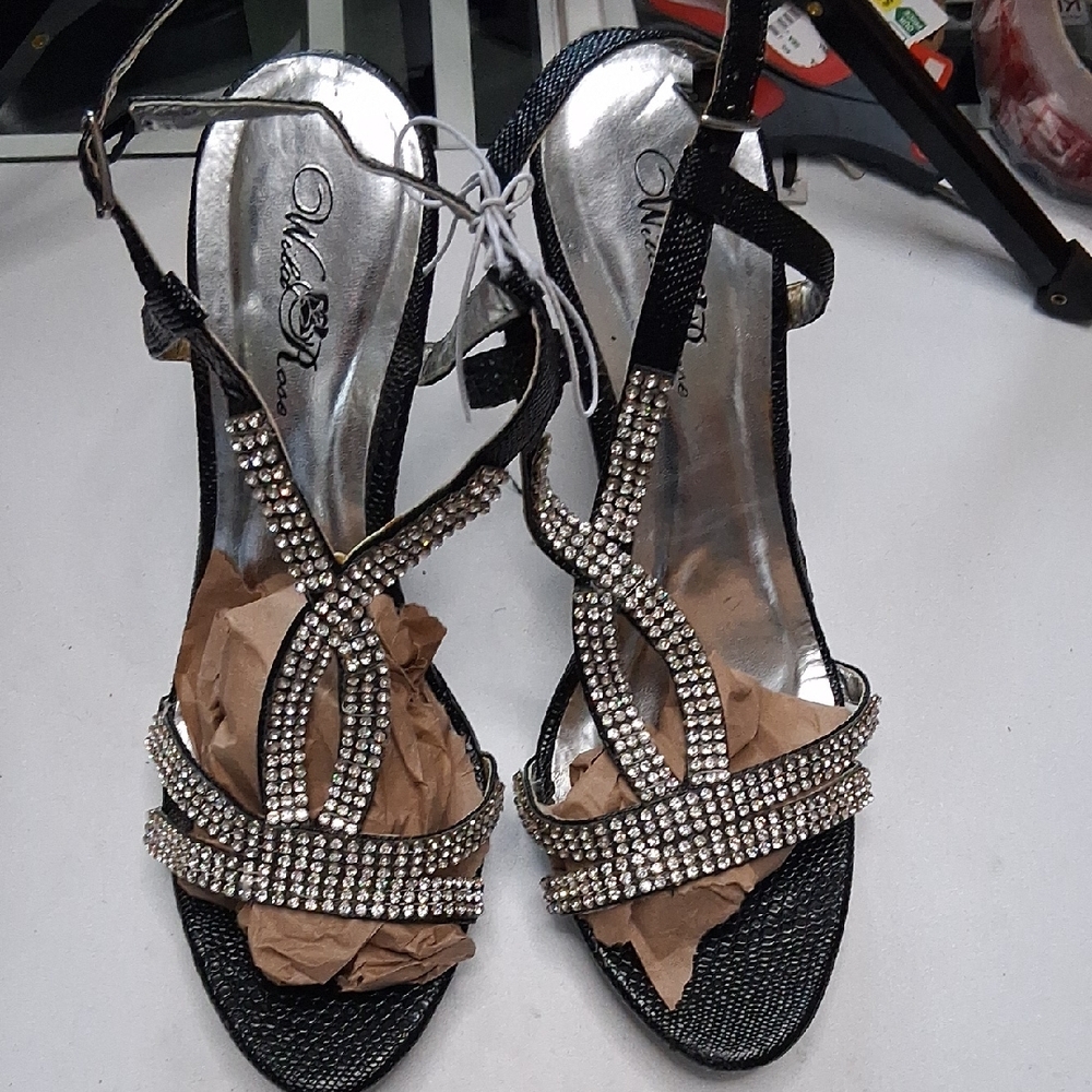 Wild Rose Black and Silver Rhinestone Heels